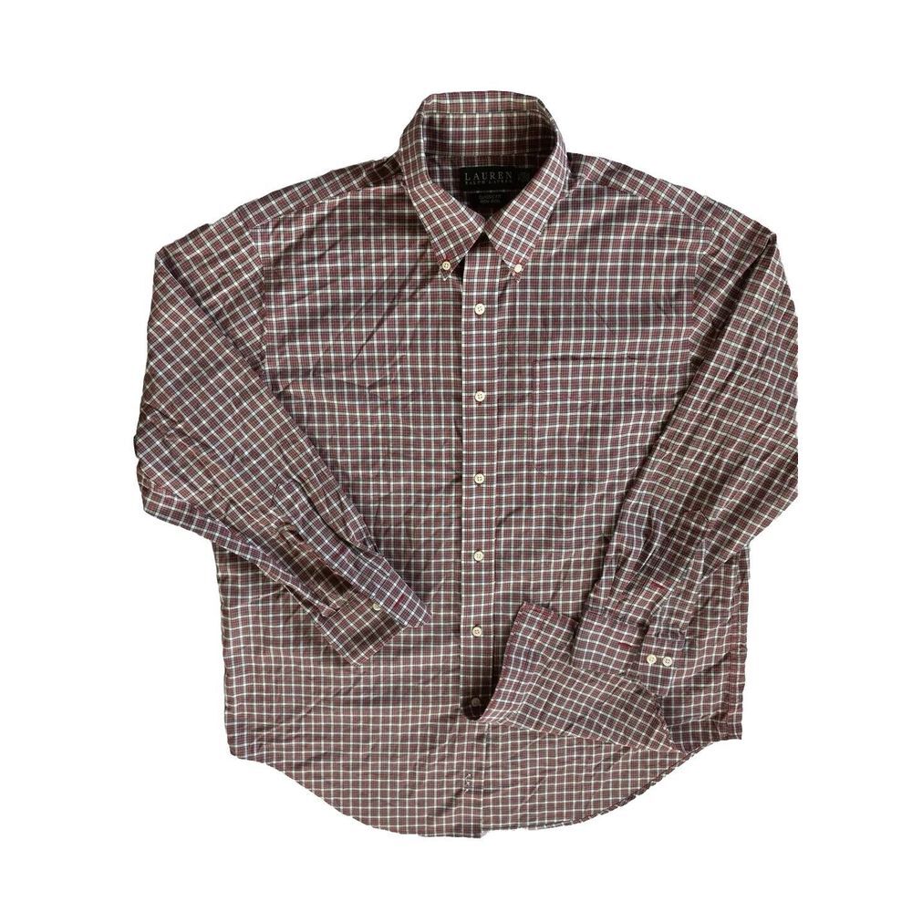 Lauren Ralph Women 16.5 Or 32/33 Button Down Classic Fit‎ Shirt Plaid Red Green